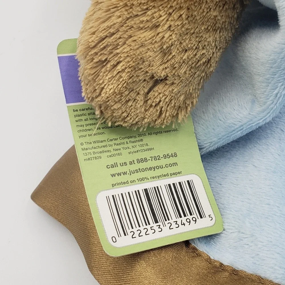 Carters Monkey Security Blanket I Love Hugs Rattle Blue Brown New‎ NWT